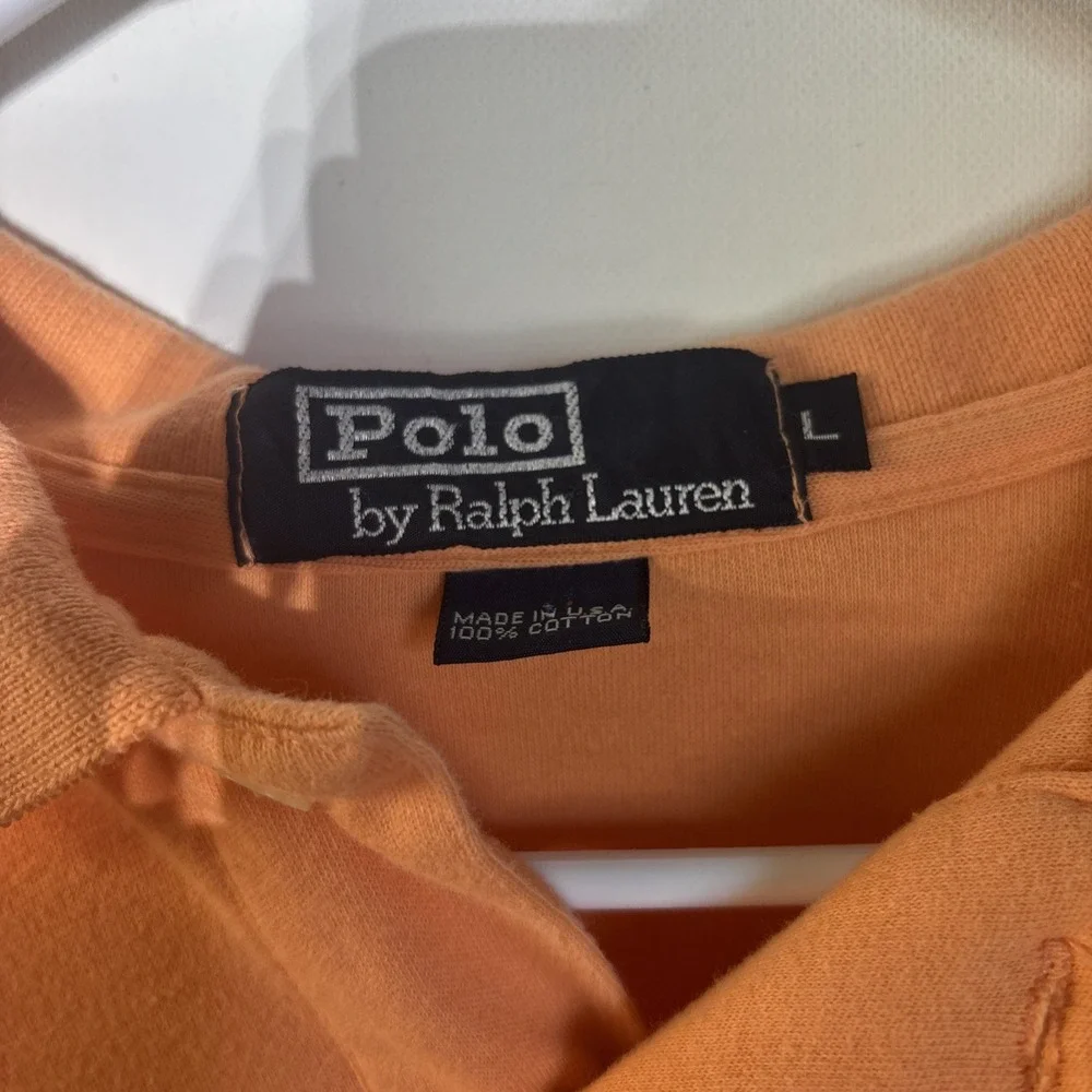 Polo Ralph Lauren‎ Men's Large Orange Polo Shirt USA 100% Cotton Blue Pony